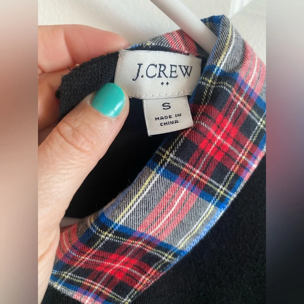 J. Crew Black Top with Red Plaid Collar